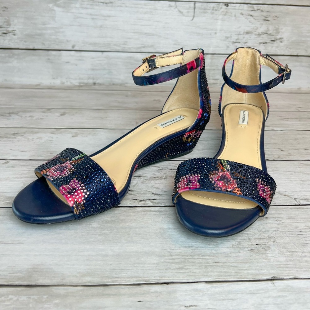 Alex Marie Blue Pink Sparkle Wedge Shoes Size 7